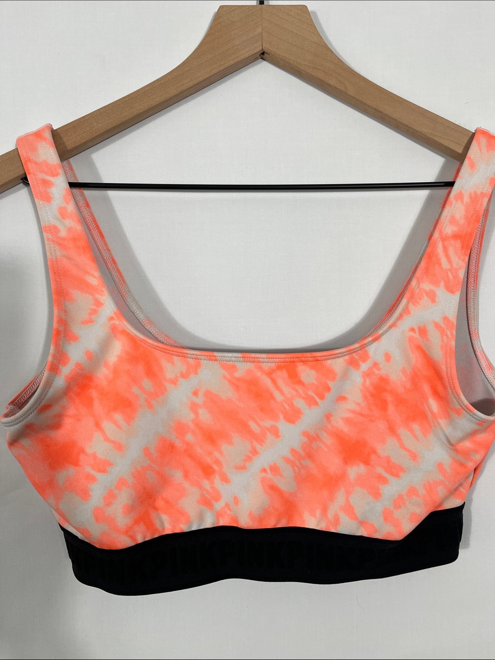 PINK Neon Coral & White Tie-Dye Sports Bra